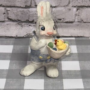 Kristen Hayes Ceramic Hand Painted Easter Bunny Signed 1993 Duck Eggs Vintage